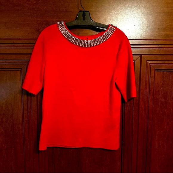 Talbot's Rhinestone Embellished Neck Red Sweater size large - Picture 2 of 5